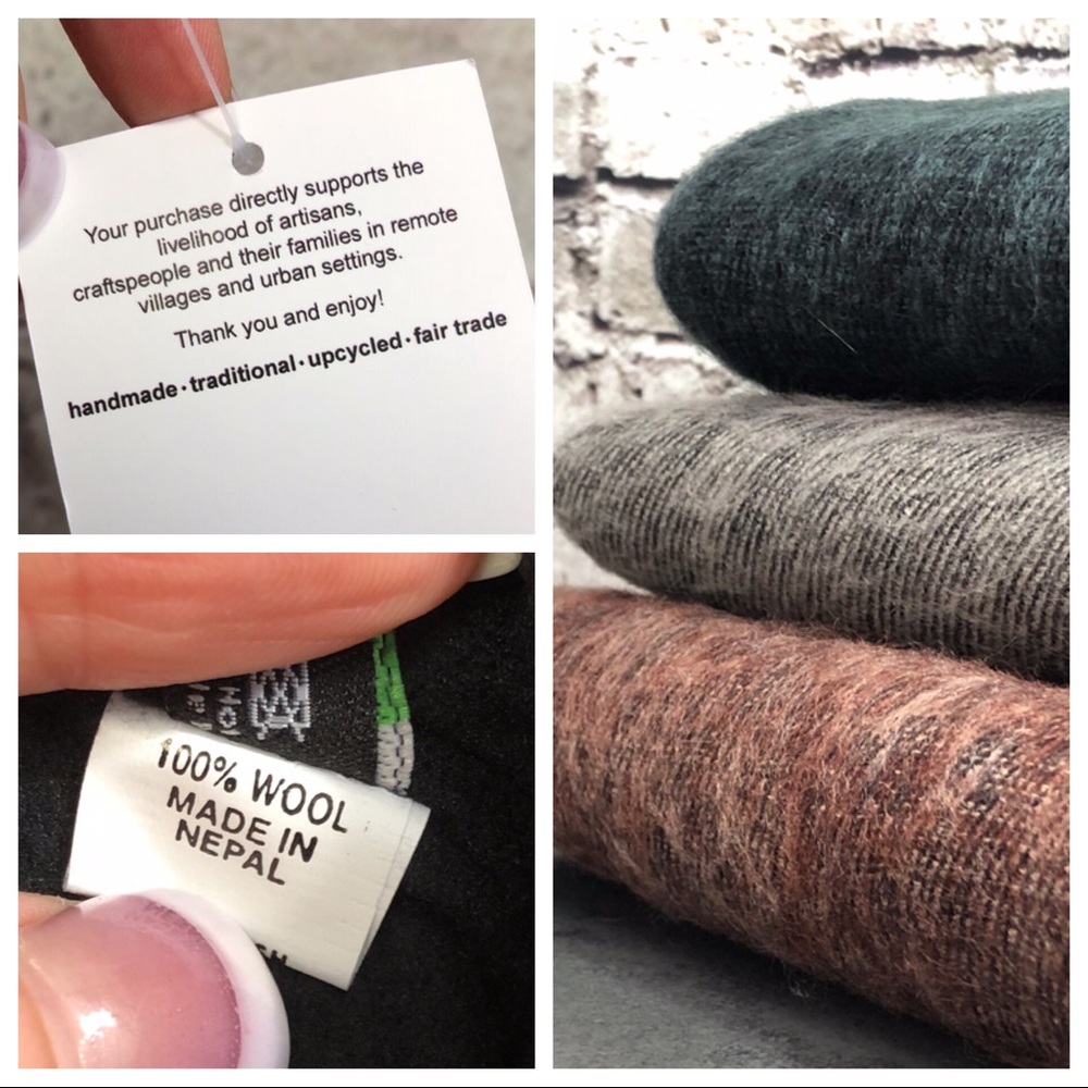 Charcoal Pashmina Boho Wool Sourced/Made in Nepal - Picture 7 of 7